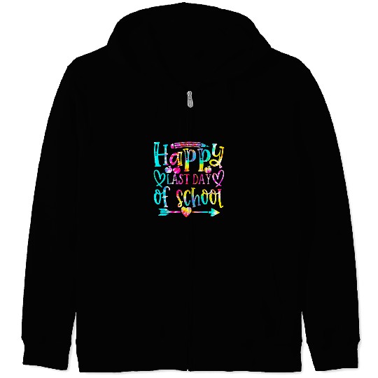 Tie Dye Happy Last Day of School Teacher Student Kids Grad Zip Hoodies