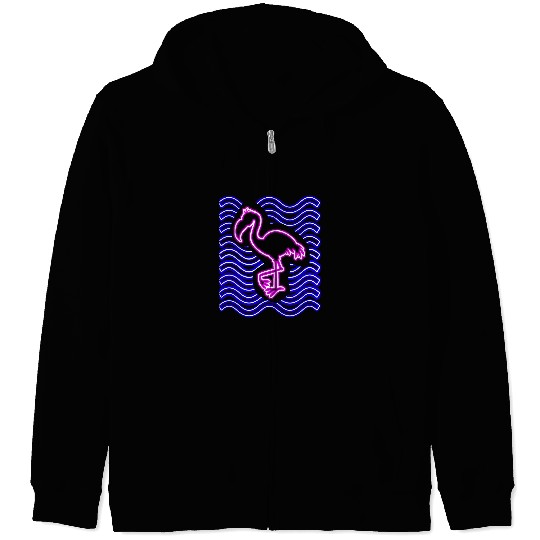 Pink Flamingo Neon Pink Flamingo 80s Glow Party Retro Gift Design Flamingos Zip Hoodies