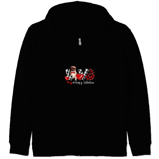 Pug Lover Love buffalo plaids Valentines Day Pugs Dog Zip Hoodies