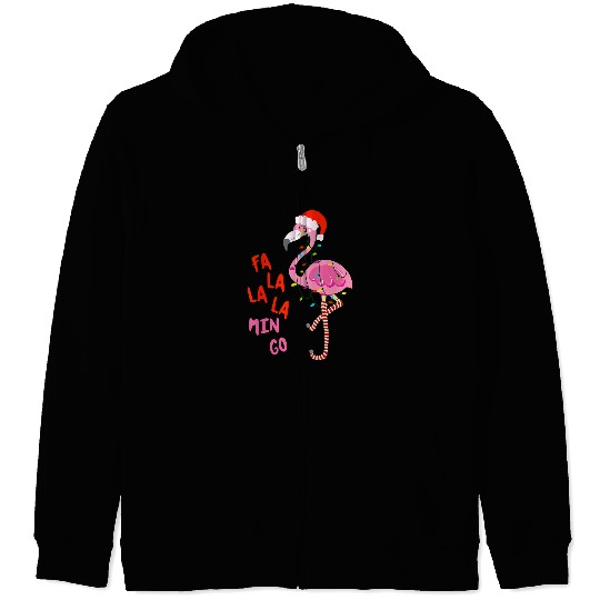Pink Flamingo Fa La La La Mingo For Christmas xmass Animal Lover bird Flamingos Zip Hoodies