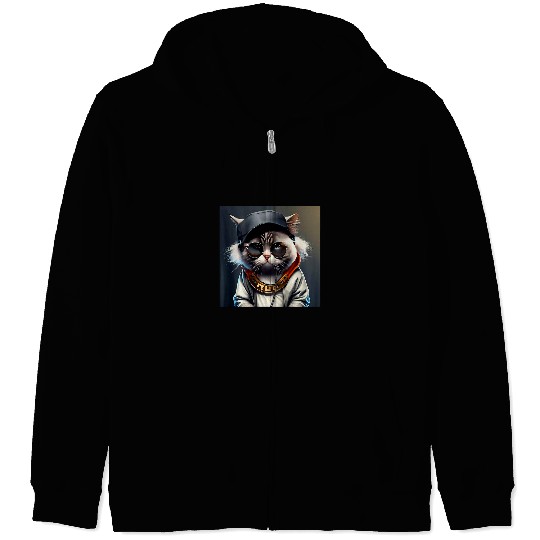 Funny Cool Hip Hop DJ Music Producer Rapper Cat BACK PRINT Zip Hoodies