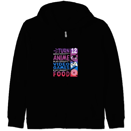 12th Birthday I Manga I Gamer I 90s Kawaii Donuts Anime Zip Hoodies