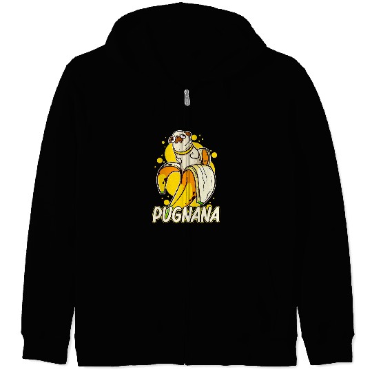 Pug Lover Pugnana Funny Dog Pug Lover Banana Pugs Dog Zip Hoodies
