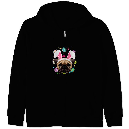 Pug Lover Easter Egg Lover Bunny Ear Face Easter Sunday Pugs Dog Zip Hoodies