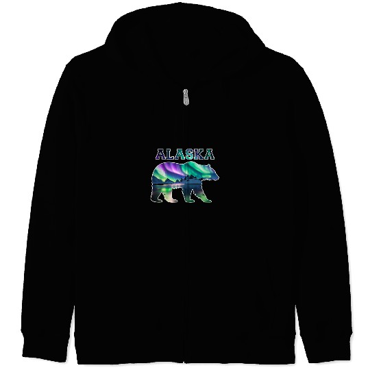 Alaskan Bear Northern Lights Aurora Borealis Nature Sky Zip Hoodies