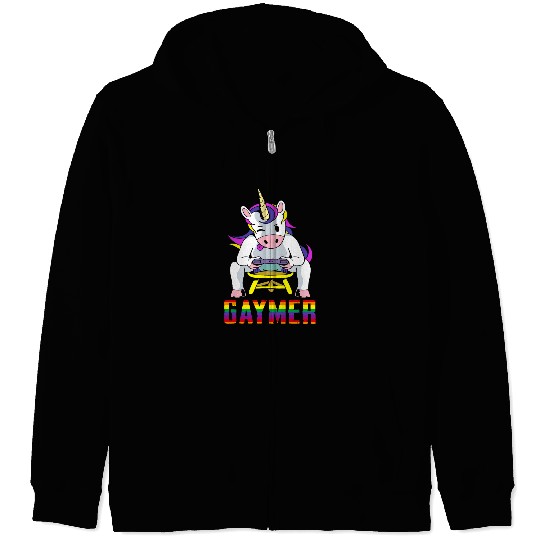 Gay Gamer Unicorns LGBTQ Gaymer Zip Hoodies