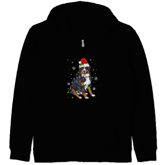 Merry Christmas Cute Bernese Mountain Dog xmass Lights Tree Zip Hoodies