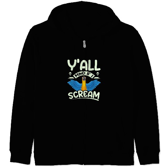 Blue and yellow macaw parrot with parrot and funny parrot Zip Hoodies