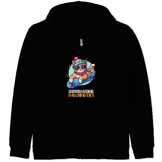 Funny Cat Loves Snowboarding Winter Sport Snow Zip Hoodies