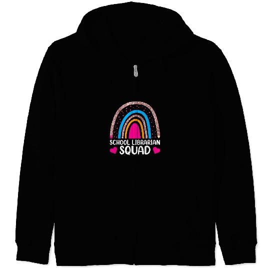 Fun School Librarian Squad  First Day Of School Rainbow Zip Hoodies