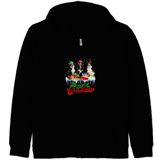 Merry Christmas Bernese Mountain Dog Funny xmass Puppy Lover Zip Hoodies