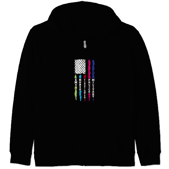 First Responders Hero Flag nurses EMS Police Military 3 Zip Hoodies