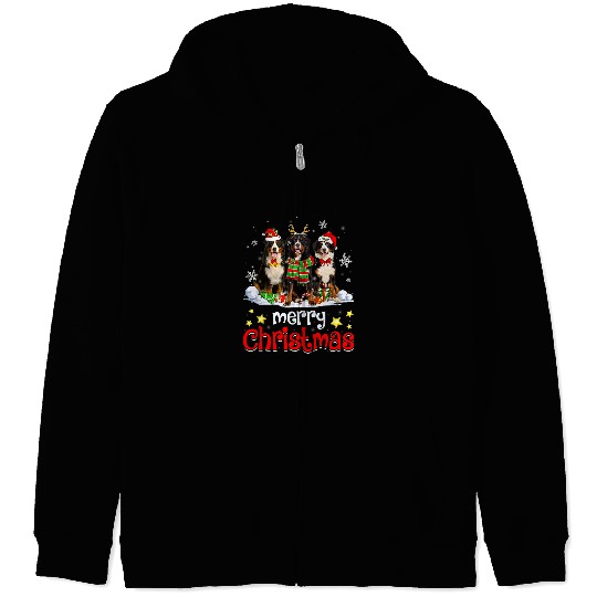 Merry Christmas Cute Bernese Mountain Dog Christmas Squad Zip Hoodies
