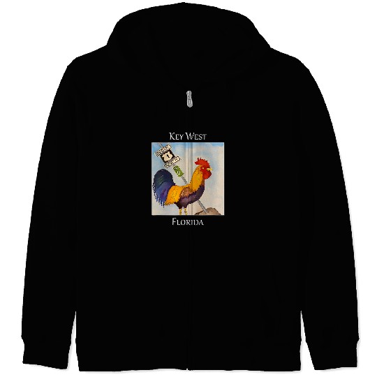 Chicken Lover Rooster and Mile marker 0 famous in Key West Florida Zip Hoodies