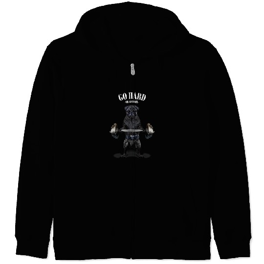 Pug Lover Black Muscle Training Weightlifting Fitness in Gym 1 Pugs Dog Zip Hoodies