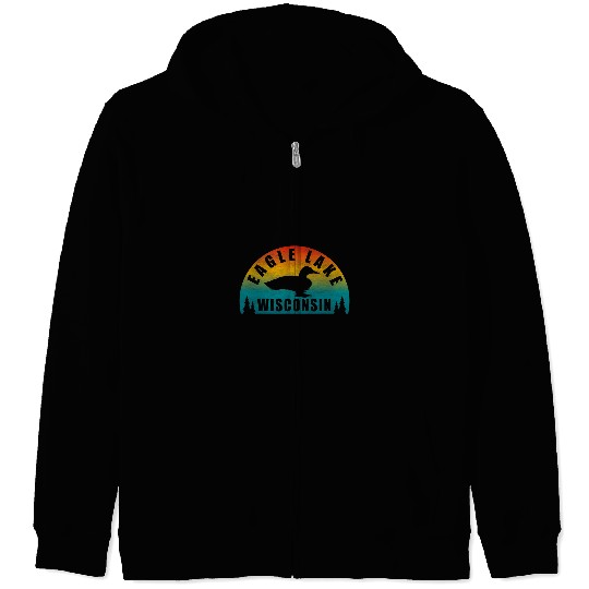 Eagle Lake Northern Wisconsin Sunset Loon Zip Hoodies