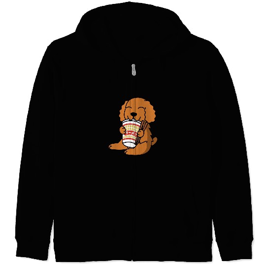 Dog Cocker Spaniel Eating Instant Ramen Noodles Dog Zip Hoodies