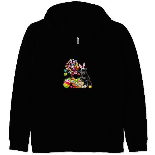 Pug Lover BLACK Pug Easter Egg Tree Dogs Bunny Easters Day Pugs Dog Zip Hoodies