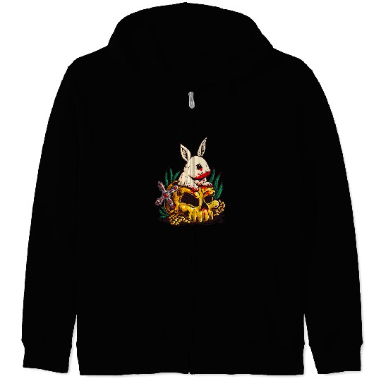 Skeletons Skulls Scary Rabbit Bloody Skull Zip Hoodies