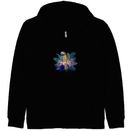 Bird Watching Flowers Animal Bird Tropical Macaw Parrot Zip Hoodies