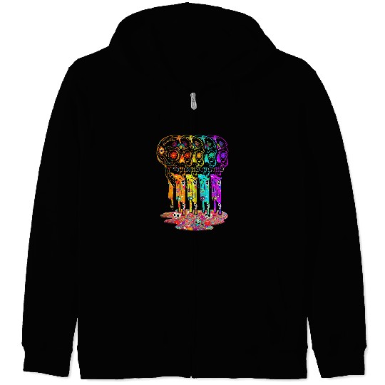 Skeletons Skulls Sugar Skull Daisy Flower Melting Skull Colorful Fall Skull Zip Hoodies