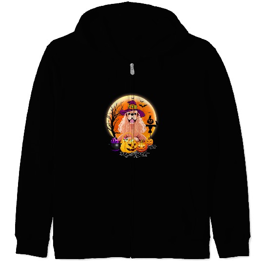 Dog Cocker Spaniel Halloween American Cocker Spaniel Dog Moon With Pumpkin Zip Hoodies