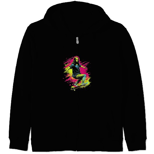 Funny Mona Lisa Skateboarding Cool Retro Y2K EDM 6 Zip Hoodies