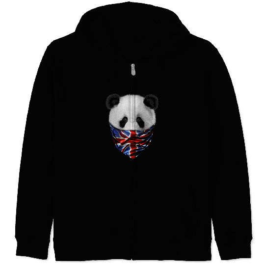Funny Bear Patriot Giant Panda in British Union Jack Bandana Cute Bears Zip Hoodies