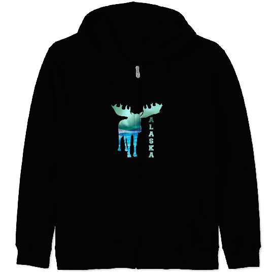 Alaska Moose Souvenir Keepsake Alaskan Northern Lights Adult 1 Zip Hoodies