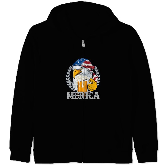Eagle Merica  Mens 4th Of July American Flag USA Zip Hoodies