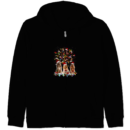 Dog Cocker Spaniel Christmas Pajama Cocker Spaniel Tree xmass Dog Dad Mom Zip Hoodies