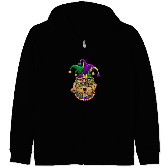 Funny Mardi Gras Dog Apparel Golden Doodle Dog Mom Dad Zip Hoodies