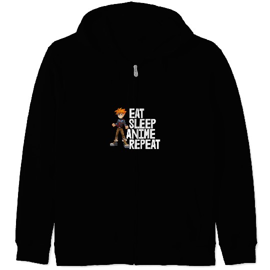 Eat Sleep Anime Repeat Funny Animation Zip Hoodies