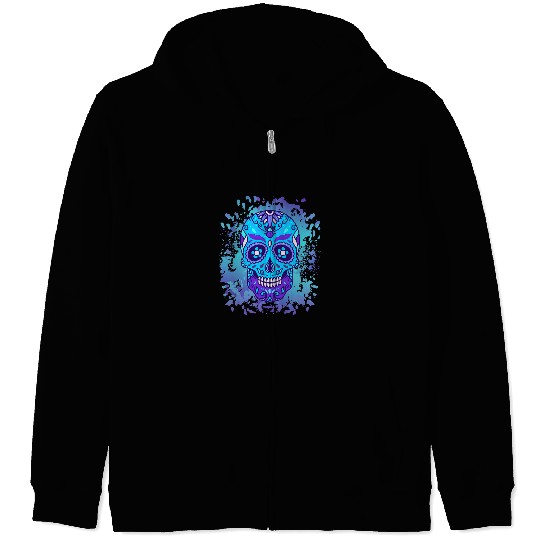 Skeletons Skulls Lover Skeletons Lila sugar skull day of Deads dia de los muertos Skull Zip Hoodies