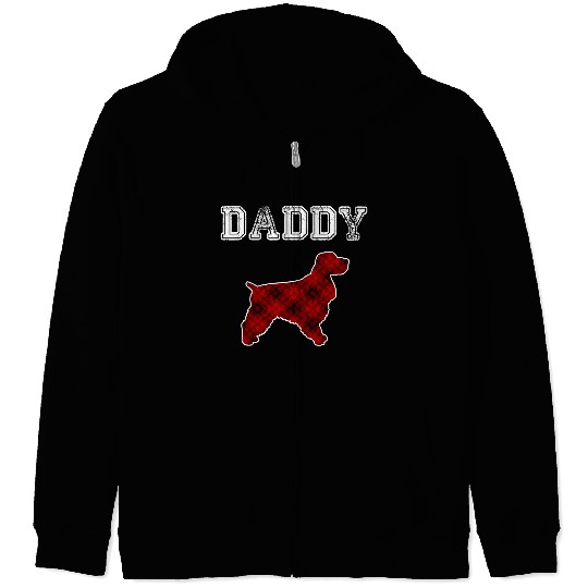 Dog Cocker Spaniel DADDY Cocker Spaniel Men Red Plaid Christmas Pajama Family Zip Hoodies