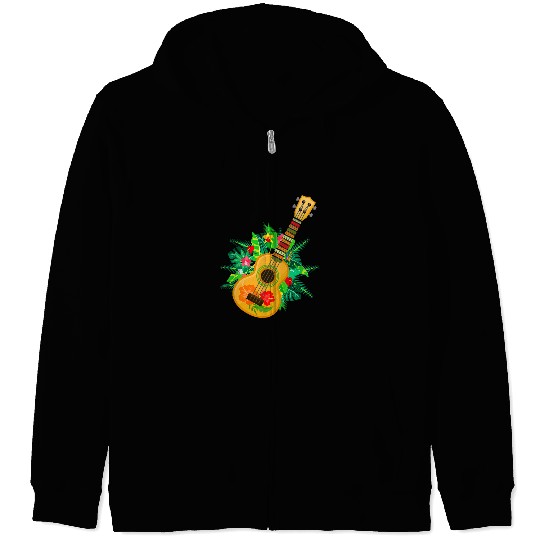 Funny Guitar Hawaii Floral Uke Ukulele Music Lover Flower Ukulele Guitar Zip Hoodies