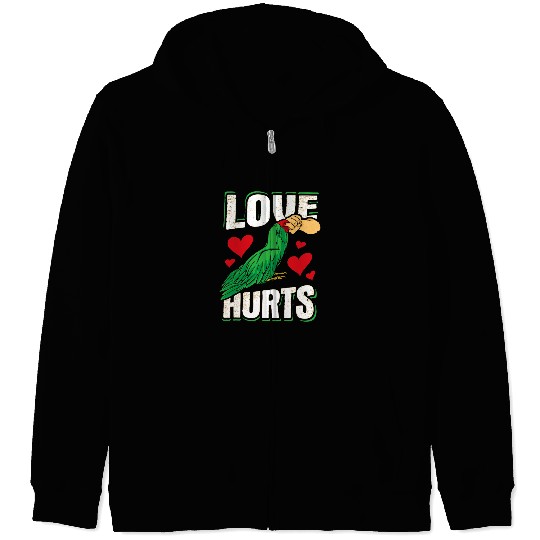 Green Macaw Parrot Love Hurts Design for a Bird owner Zip Hoodies