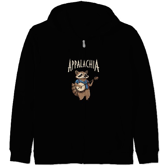 Funny Banjo Raccoons with Banjo Appalachia Design for Bluegrass Concert Zip Hoodies