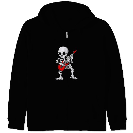 Funny Guitar Happy Skeletons Guitar Guy Rock And Roll Band Music Lover Guitarist Zip Hoodies