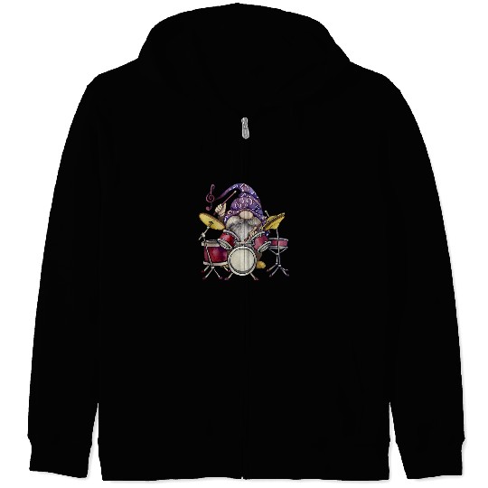 Funny Drummer Musical Gnome Drummer Drumming Music Zip Hoodies