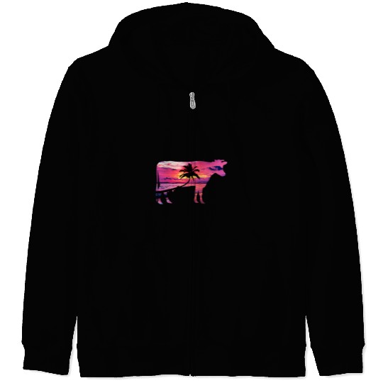 Cow Lover Beautiful Cow Sunset Colorful Purple Sunrise Cow Silhouette Zip Hoodies