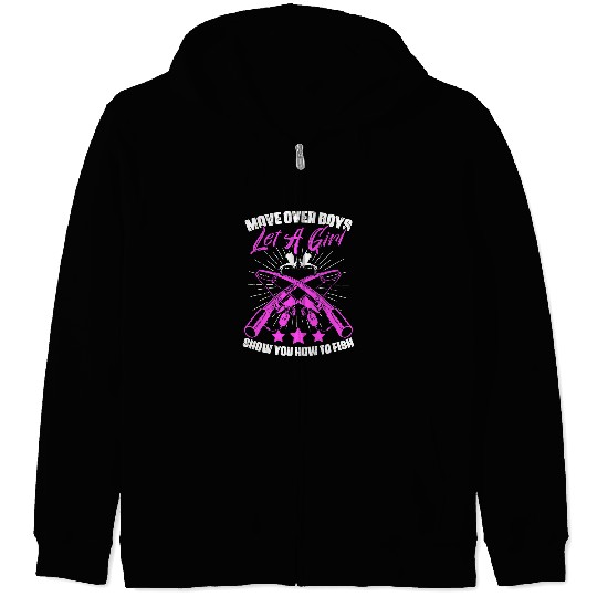 Fishing Girl Angler Rod Boating Fisher Fish Fishermen Girl Fisher Zip Hoodies