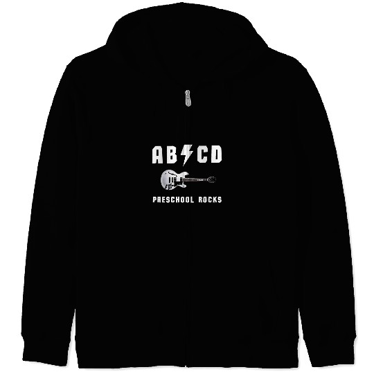 Funny Guitar ABCD Preschool Teacher Rocks Guitar Lover Kindergarten Kids Zip Hoodies