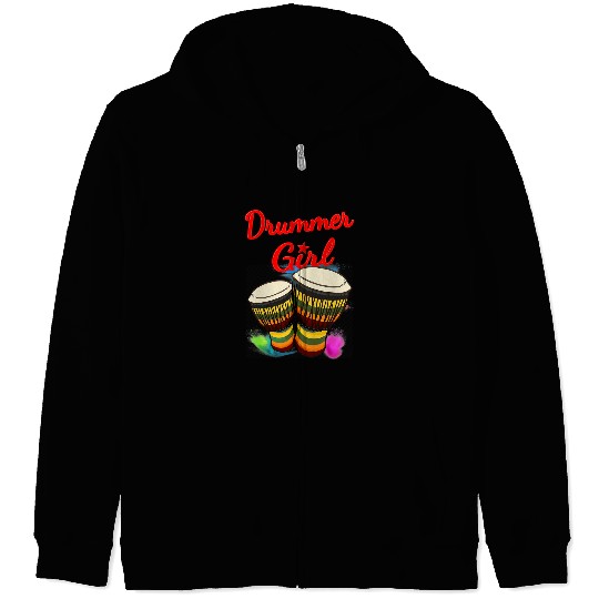 Funny Drummer Girl Djembe Percussion Musician Zip Hoodies