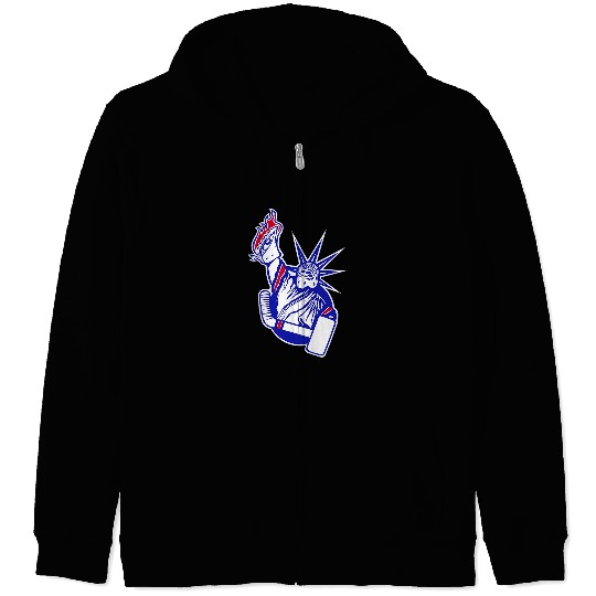 Sport Hockey NY Ice Hockey Statue of Liberty New York Goalie Save Logo Zip Hoodies