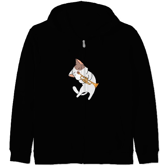 Funny Trumpet Lover Cat Trumpet 6 Zip Hoodies