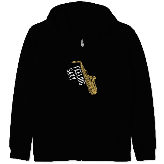 Funny Saxophone Day Jazz Orchestra Instrument Band Music Pun Retro Zip Hoodies