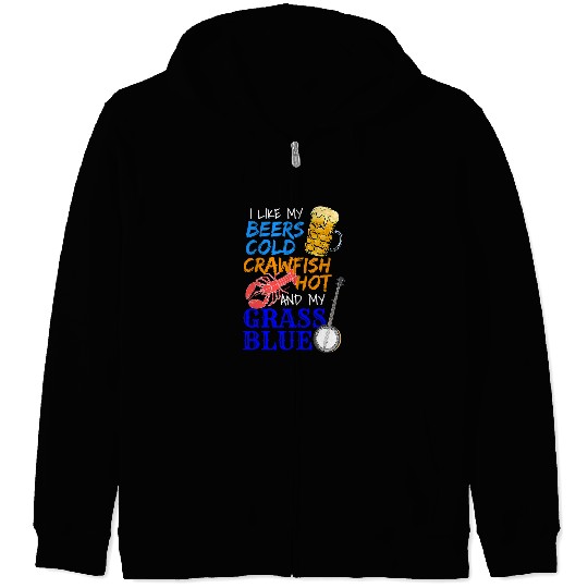 Funny Banjo Cold Beer Drinker Cajun Crawfish Banjo Music Bluegrass Zip Hoodies
