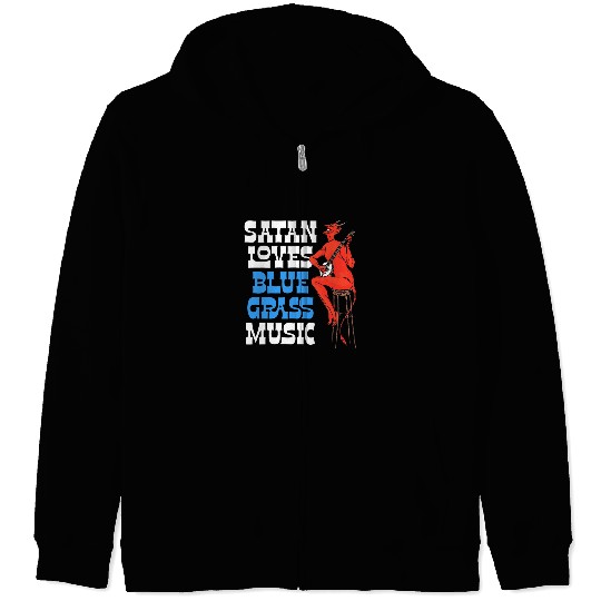 Funny Banjo Satan Loves Bluegrass Funny Banjo Devil Music Zip Hoodies