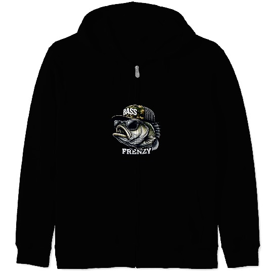 Big Mouth Bass Fish Frenzy Dad Trucker Hat Fishing Fisherman Zip Hoodies
